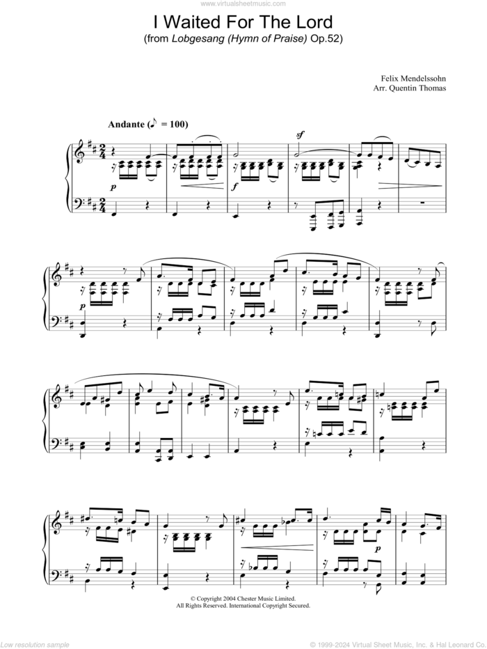 I Waited For The Lord sheet music for piano solo by Felix Mendelssohn-Bartholdy, classical score, intermediate skill level