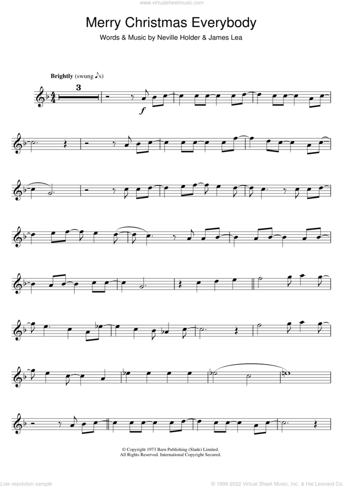 Merry Xmas Everybody sheet music for flute solo by Mud, S Club 7, Slade, James Lea and Neville Holder, intermediate skill level