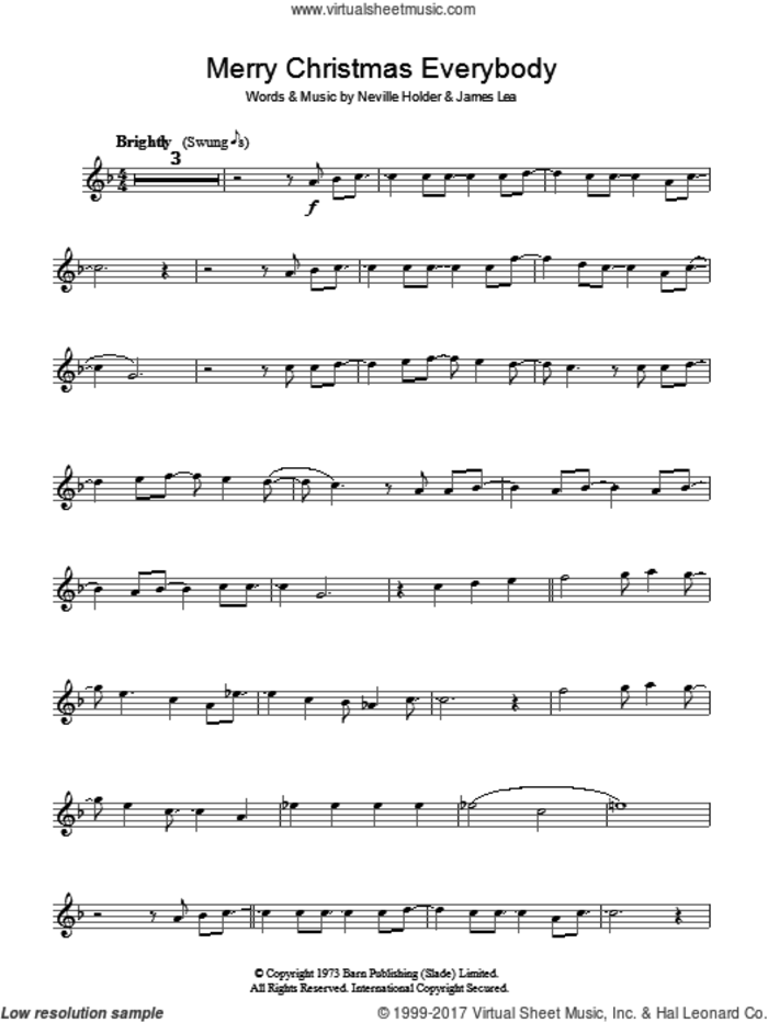 Merry Xmas Everybody sheet music for violin solo by Slade, Mud, James Lea and Neville Holder, intermediate skill level