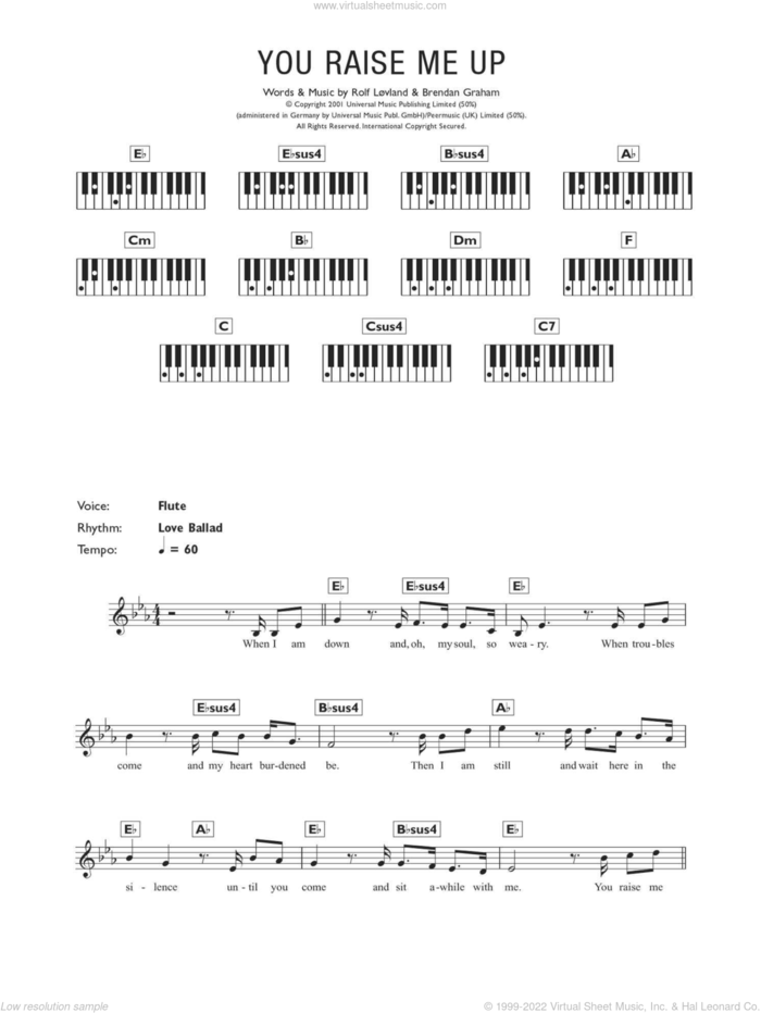 You Raise Me Up, (intermediate) sheet music for piano solo (chords, lyrics, melody) by Westlife, Josh Groban, Brendan Graham and Rolf Lovland, wedding score, intermediate piano (chords, lyrics, melody)