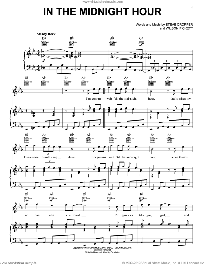 In The Midnight Hour sheet music for voice, piano or guitar by Wilson Pickett and Steve Cropper, intermediate skill level