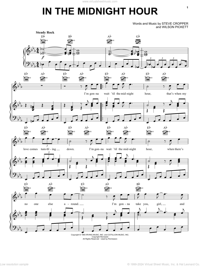 In The Midnight Hour sheet music for voice, piano or guitar by Wilson Pickett and Steve Cropper, intermediate skill level