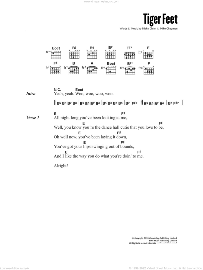 Tiger Feet sheet music for guitar (chords) by Mud, Mike Chapman and Nicky Chinn, intermediate skill level