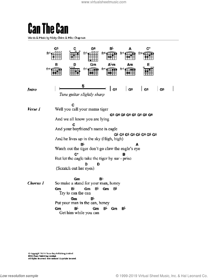 Can The Can sheet music for guitar (chords) by Suzi Quatro, Mike Chapman and Nicky Chinn, intermediate skill level