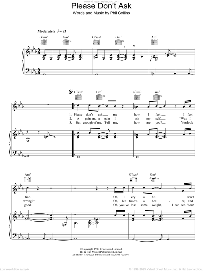 Please Don't Ask sheet music for voice, piano or guitar by Genesis and Phil Collins, intermediate skill level