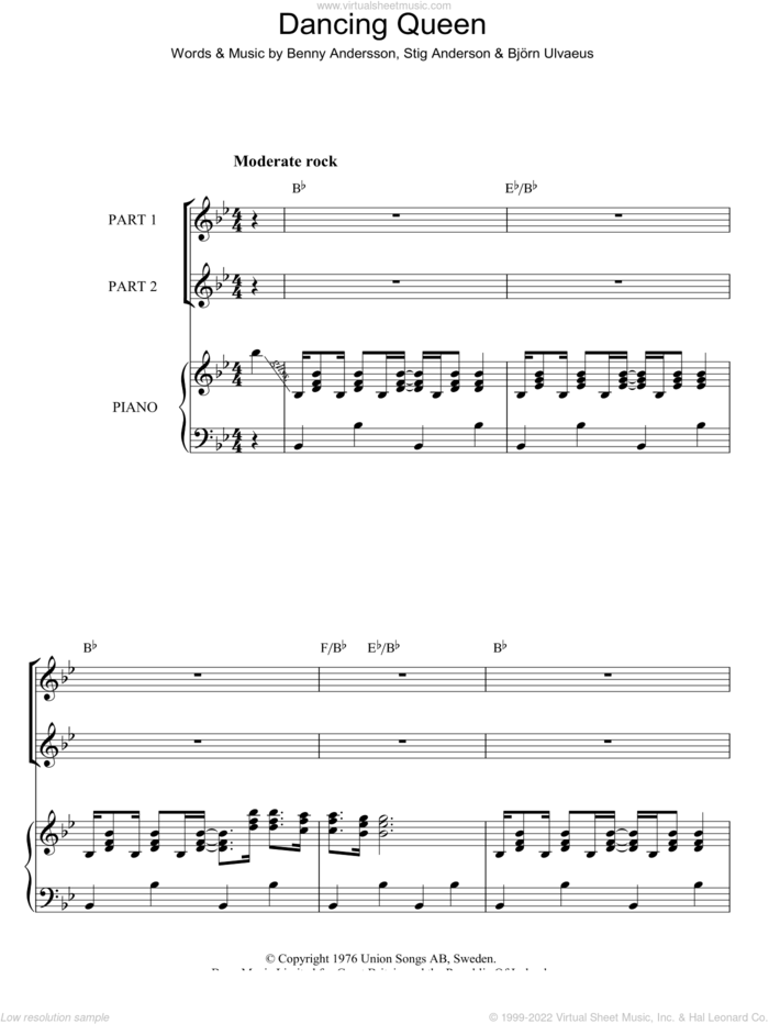 Dancing Queen (arr. Rick Hein) sheet music for choir (2-Part) by ABBA, Rick Hein, Benny Andersson, Bjorn Alvaeus and Stig Anderson, intermediate duet