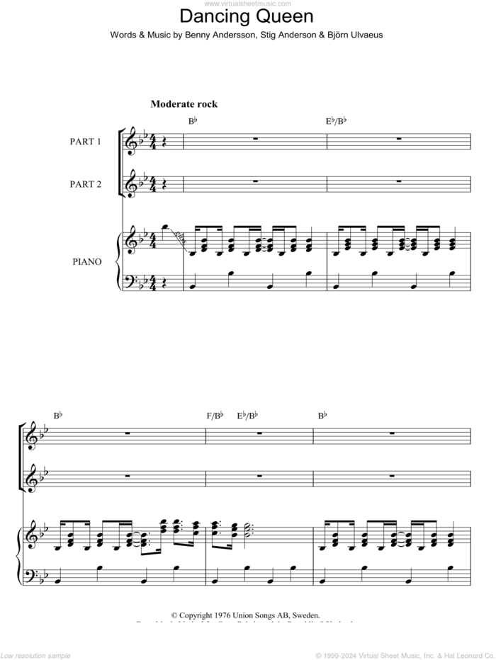 Dancing Queen (arr. Rick Hein) sheet music for choir (2-Part) by ABBA, Rick Hein, Benny Andersson, Bjorn Alvaeus and Stig Anderson, intermediate duet