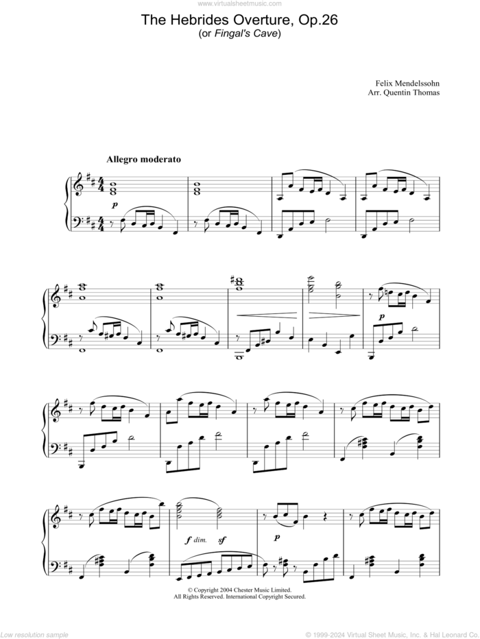 The Hebrides Overture, Op.26 sheet music for piano solo by Felix Mendelssohn-Bartholdy, classical score, intermediate skill level