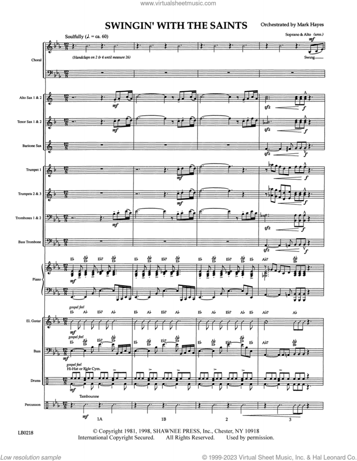 Swingin' With The Saints (arr. Mark Hayes) (COMPLETE) sheet music for orchestra/band (Rhythm)  and Mark Hayes, intermediate skill level