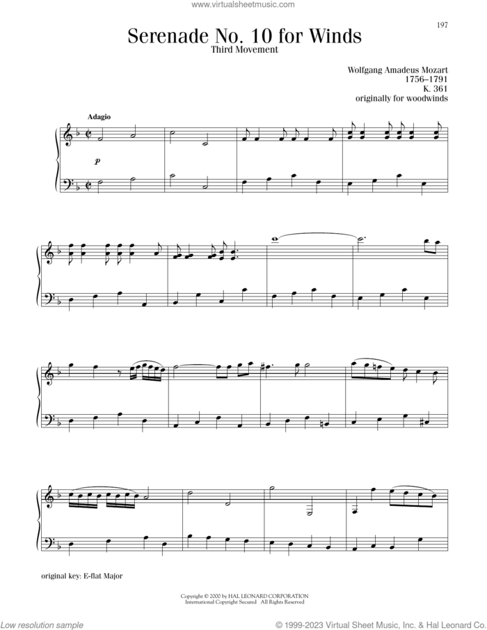 Serenade No. 10 For Winds, Third Movement sheet music for piano solo by Wolfgang Amadeus Mozart, classical score, intermediate skill level