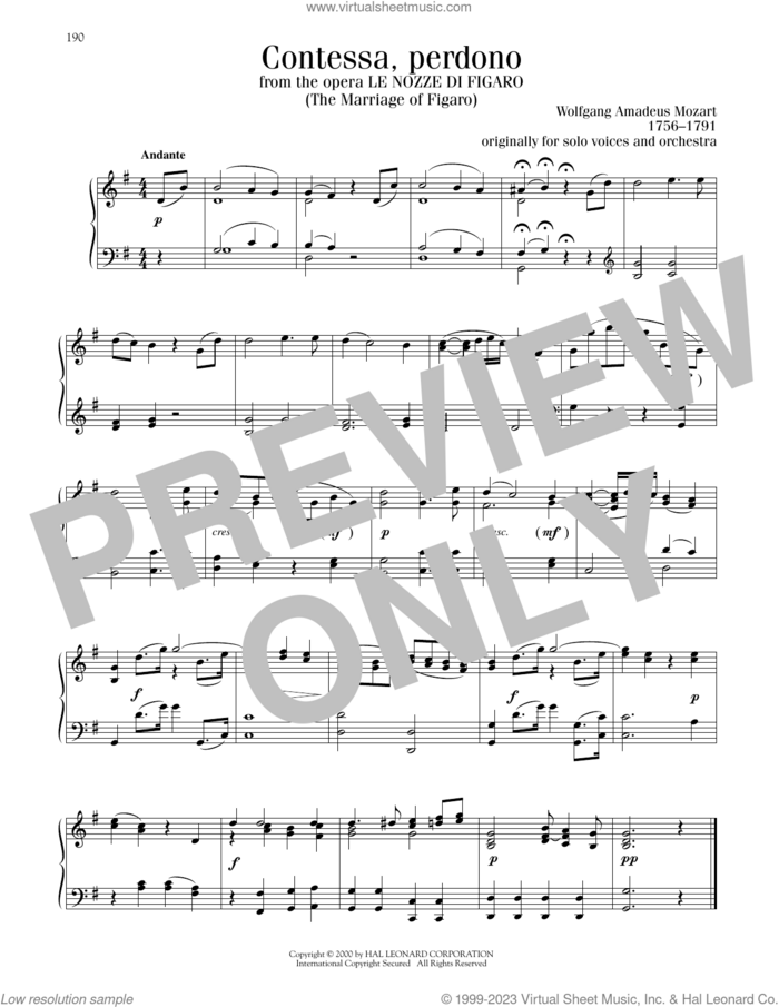 Contessa Perdono sheet music for piano solo by Wolfgang Amadeus Mozart, classical score, intermediate skill level