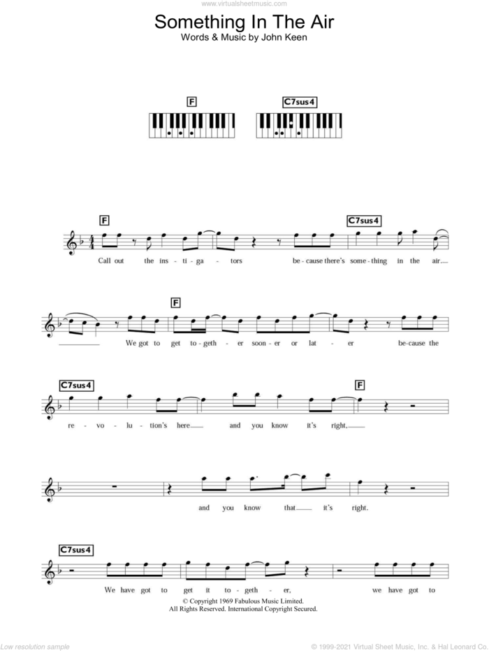 Something In The Air sheet music for piano solo (chords, lyrics, melody) by Thunderclap Newman and John Keen, intermediate piano (chords, lyrics, melody)