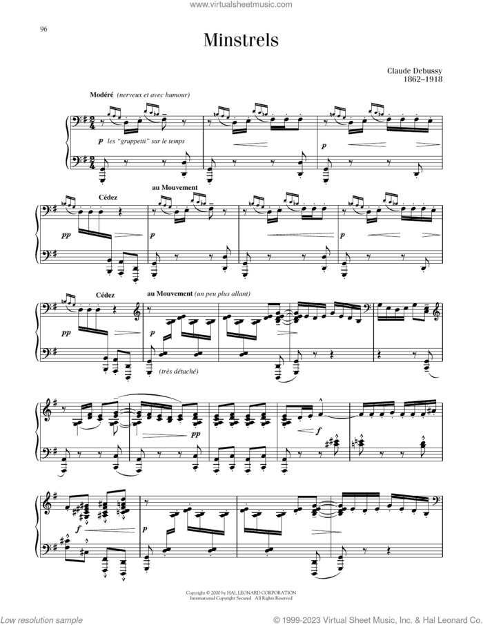 Minstrels (ed. Richard Walters) sheet music for piano solo by Claude Debussy and Richard Walters, classical score, intermediate skill level