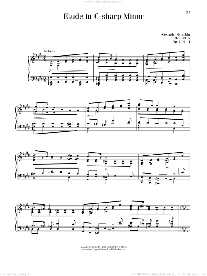 Etude In C# Minor, Op. 2, No. 1 sheet music for piano solo by Alexandre Scriabin, classical score, intermediate skill level