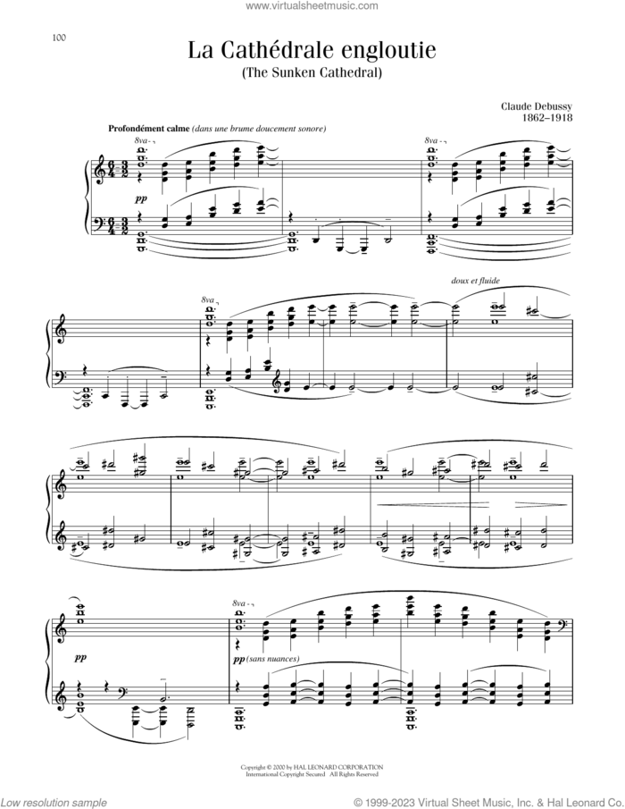 La Cathedrale Engloutie (ed. Richard Walters) sheet music for piano solo by Claude Debussy and Richard Walters, classical score, intermediate skill level