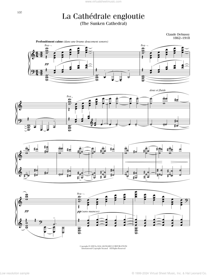 La Cathedrale Engloutie (ed. Richard Walters) sheet music for piano solo by Claude Debussy and Richard Walters, classical score, intermediate skill level