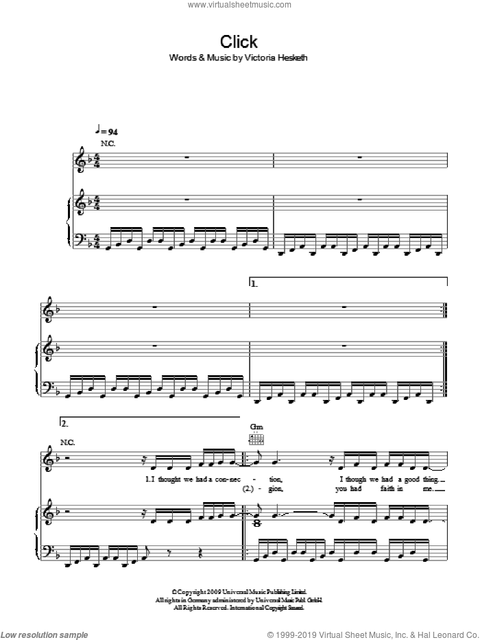 Click sheet music for voice, piano or guitar by Little Boots and Victoria Hesketh, intermediate skill level