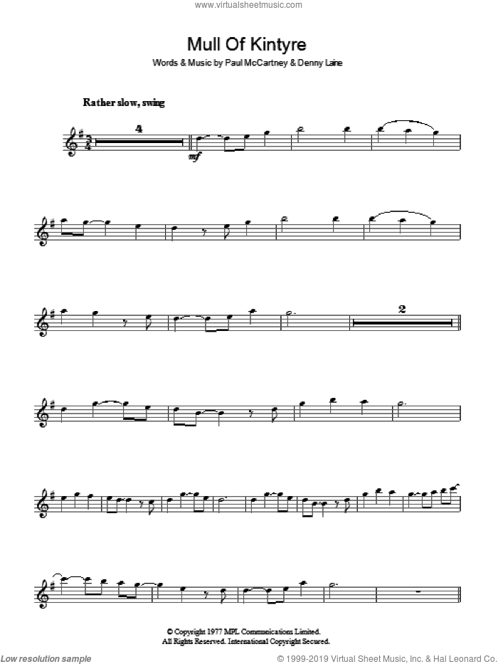 Mull Of Kintyre sheet music for voice and other instruments (fake book) by Paul McCartney, Paul McCartney and Wings and Denny Laine, intermediate skill level
