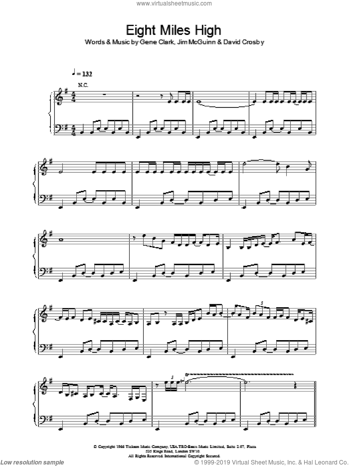 8 Miles High sheet music for voice, piano or guitar by The Byrds, intermediate skill level