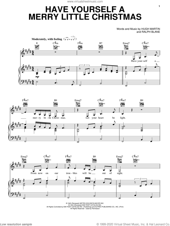 Have Yourself A Merry Little Christmas sheet music for voice, piano or guitar by Melissa Etheridge, Carpenters, Hugh Martin and Ralph Blane, intermediate skill level