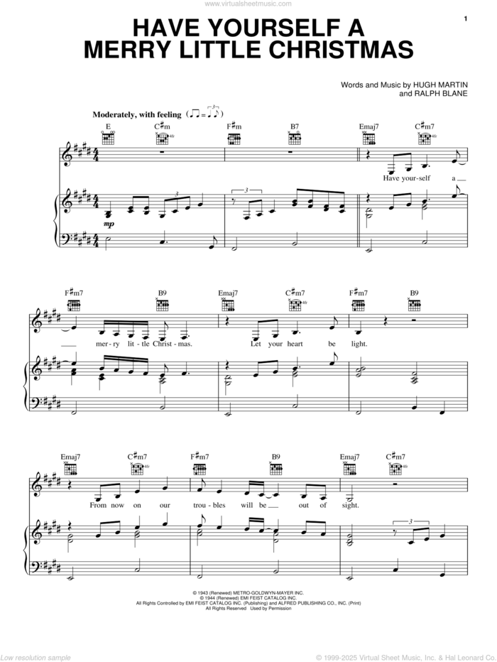 Have Yourself A Merry Little Christmas sheet music for voice, piano or guitar by Melissa Etheridge, Carpenters, Hugh Martin and Ralph Blane, intermediate skill level