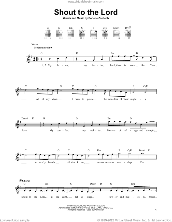 Shout To The Lord sheet music for guitar solo (chords) by Hillsong, Carman and Darlene Zschech, easy guitar (chords)