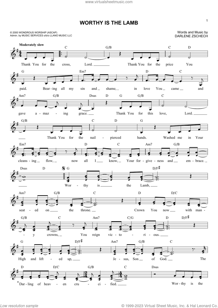 Worthy Is The Lamb sheet music for voice and other instruments (fake book) by Darlene Zschech, intermediate skill level