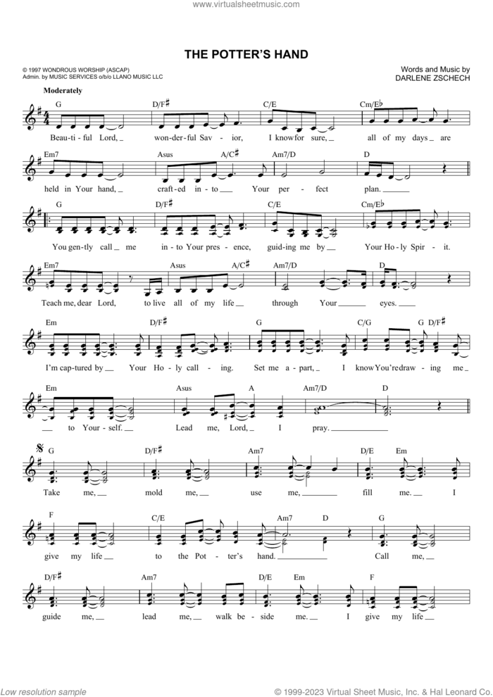 The Potter's Hand sheet music for voice and other instruments (fake book) by Darlene Zschech, intermediate skill level