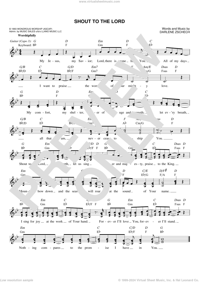 Shout To The Lord sheet music for voice and other instruments (fake book) by Hillsong, Carman and Darlene Zschech, intermediate skill level