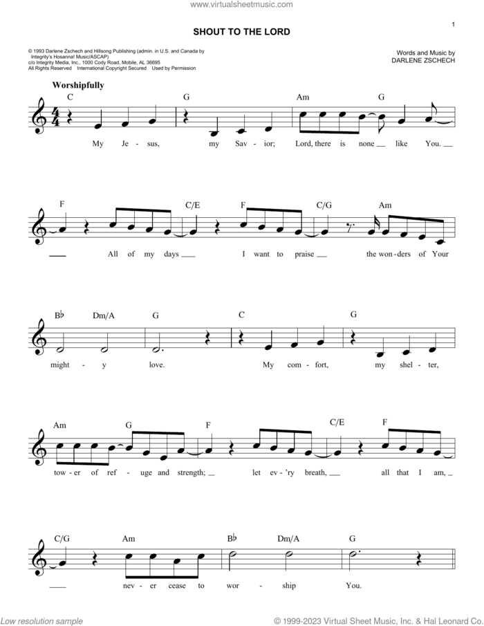 Shout To The Lord sheet music for voice and other instruments (fake book) by Hillsong, Carman and Darlene Zschech, easy skill level