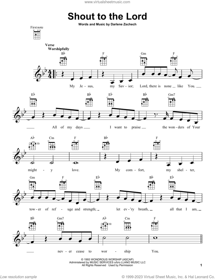 Shout To The Lord sheet music for ukulele by Hillsong, Carman and Darlene Zschech, intermediate skill level