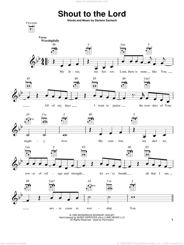 Shout To The Lord sheet music for ukulele by Hillsong, Carman and Darlene Zschech, intermediate skill level