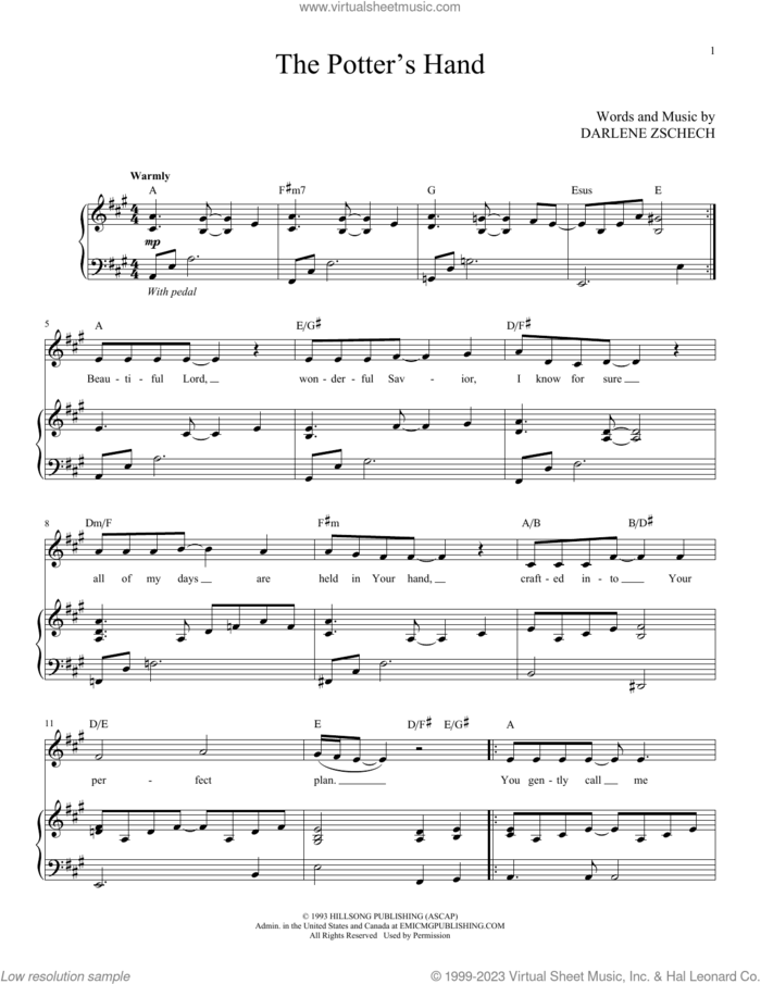 The Potter's Hand sheet music for voice and piano (High Voice) by Darlene Zschech, intermediate skill level
