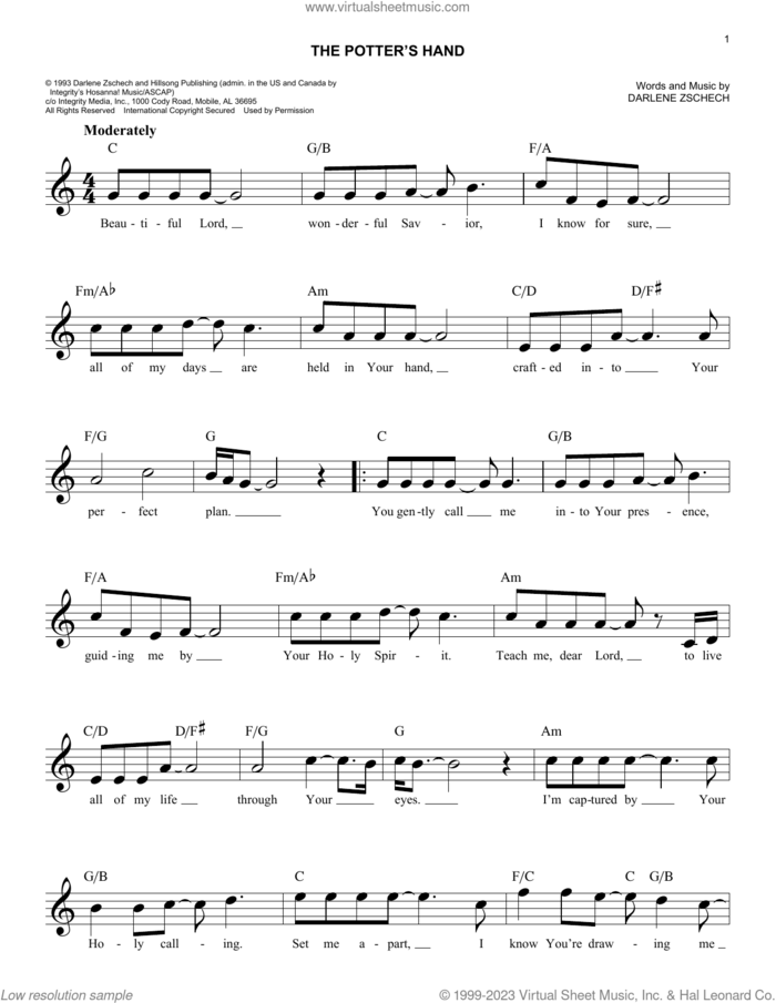 The Potter's Hand sheet music for voice and other instruments (fake book) by Darlene Zschech, easy skill level