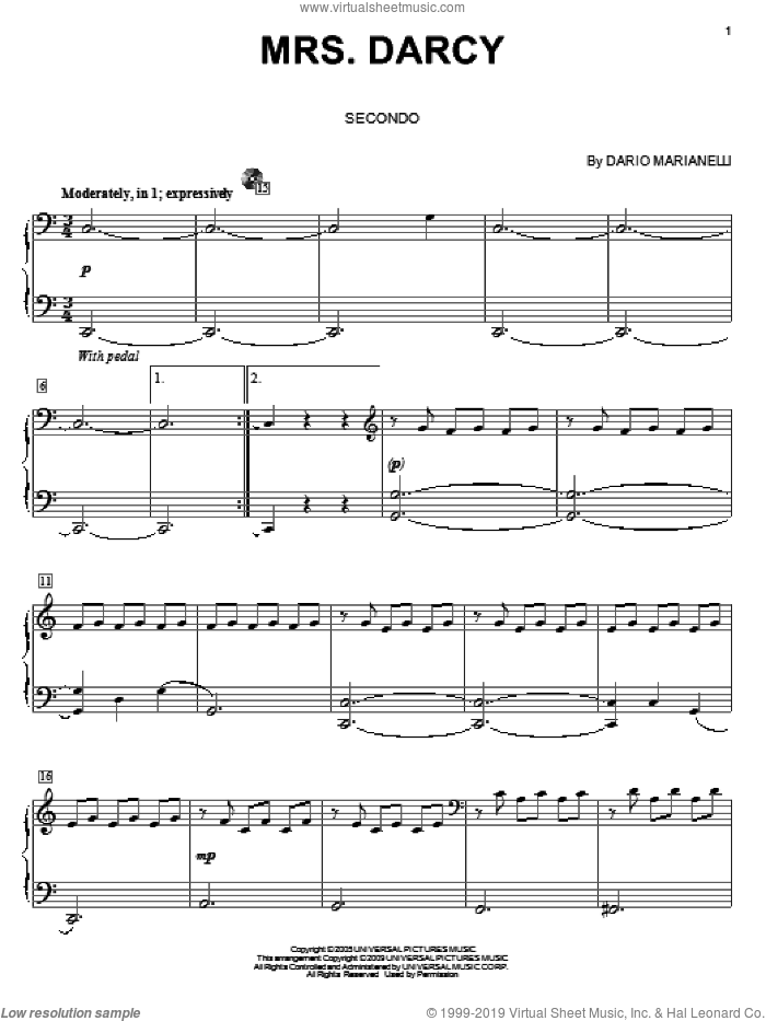 Mrs. Darcy (from Pride And Prejudice) (arr. Carol Klose) sheet music for piano four hands by Dario Marianelli, Carol Klose and Pride & Prejudice (Movie), intermediate skill level