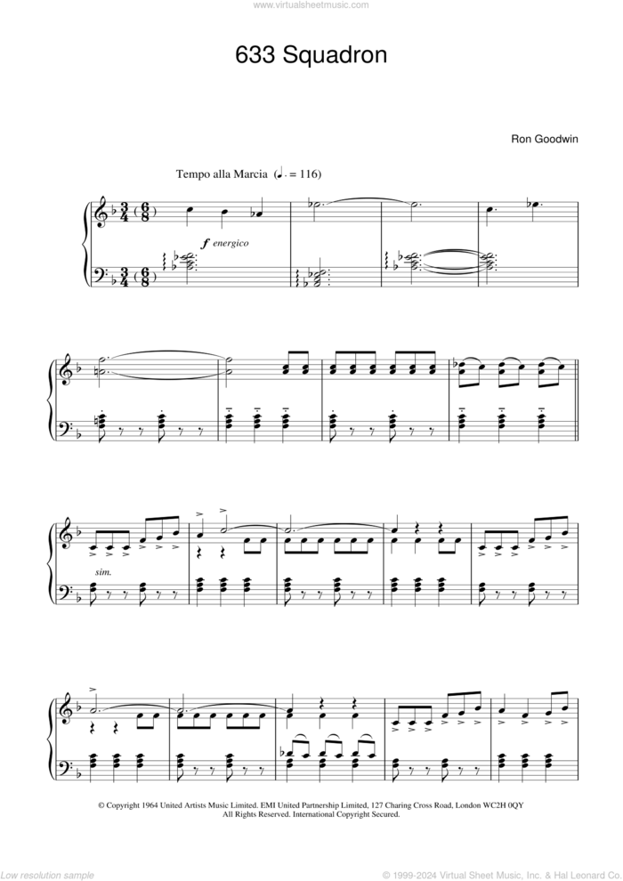 633 Squadron sheet music for piano solo by Ron Goodwin, intermediate skill level