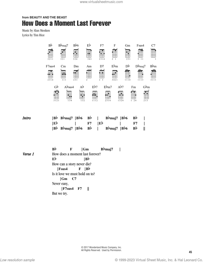 How Does A Moment Last Forever (from Beauty And The Beast) sheet music for ukulele (chords) by CÉLINE DION, Alan Menken and Tim Rice, intermediate skill level