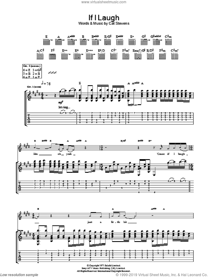 If I Laugh sheet music for guitar (tablature) by Cat Stevens, intermediate skill level