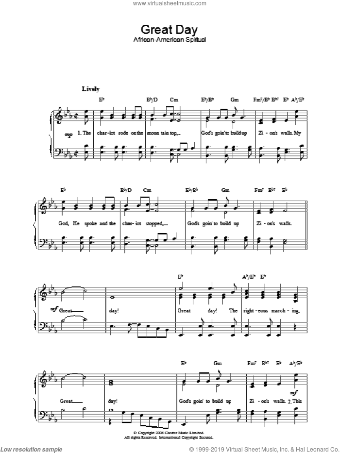 Great Day sheet music for piano solo, easy skill level
