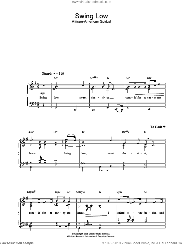 Swing Low sheet music for piano solo, easy skill level