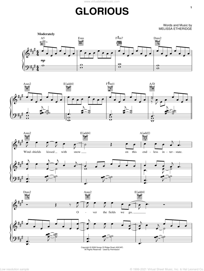 Glorious sheet music for voice, piano or guitar by Melissa Etheridge, intermediate skill level