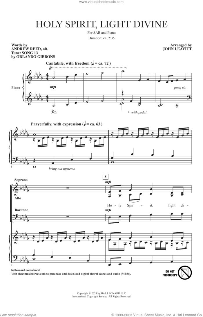 Holy Spirit, Light Divine (arr. John Leavitt) sheet music for choir (SAB: soprano, alto, bass) by Andrew Reed, John Leavitt and Orlando Gibbons, intermediate skill level