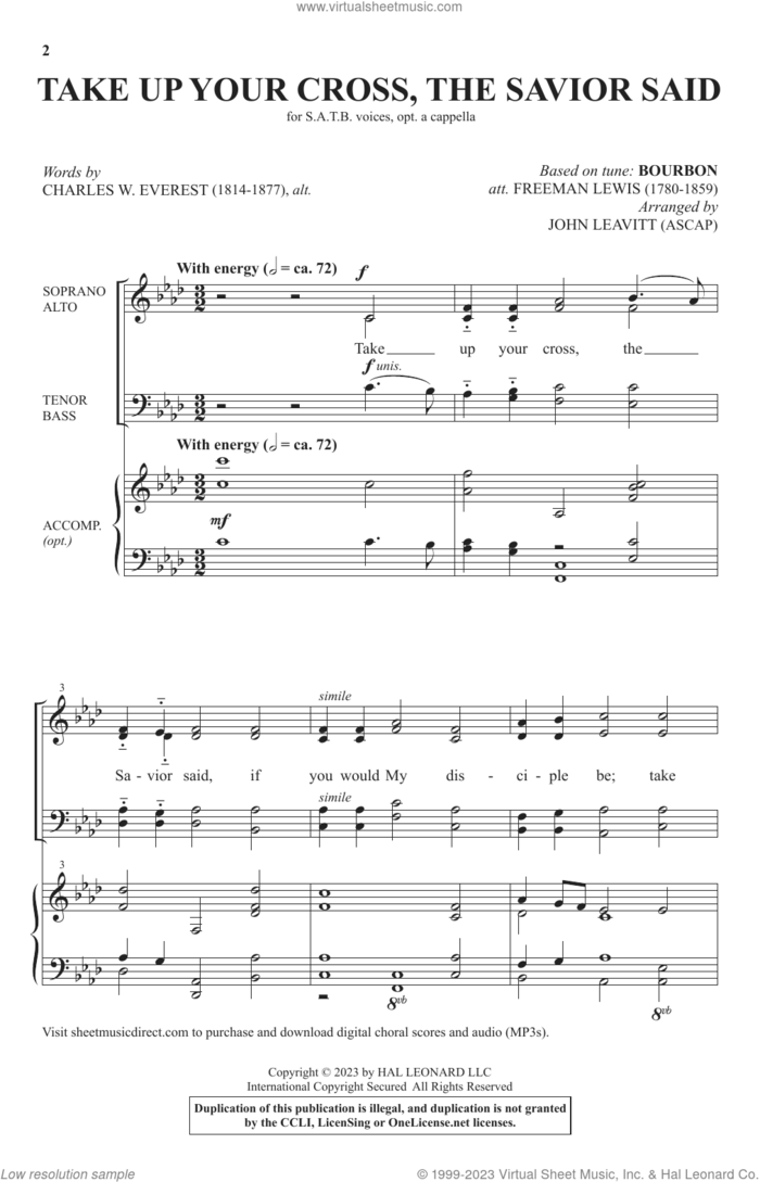 Take Up Your Cross, The Savior Said (arr. John Leavitt) sheet music for choir (SATB: soprano, alto, tenor, bass) by Charles W. Everest, alt. and John Leavitt, intermediate skill level