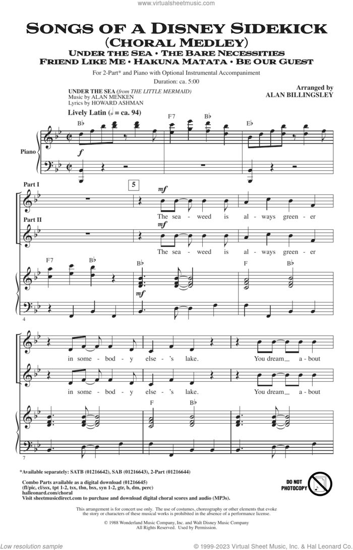 Songs of a Disney Sidekick (Choral Medley) sheet music for choir (2-Part) by Alan Billingsley, intermediate duet