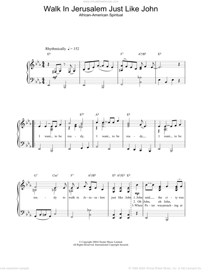 Walk In Jerusalem Just Like John sheet music for piano solo, easy skill level