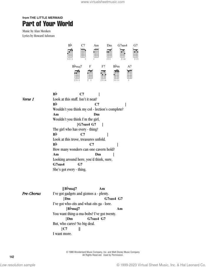 Part Of Your World (from The Little Mermaid) sheet music for ukulele (chords) by Alan Menken & Howard Ashman, Alan Menken and Howard Ashman, intermediate skill level