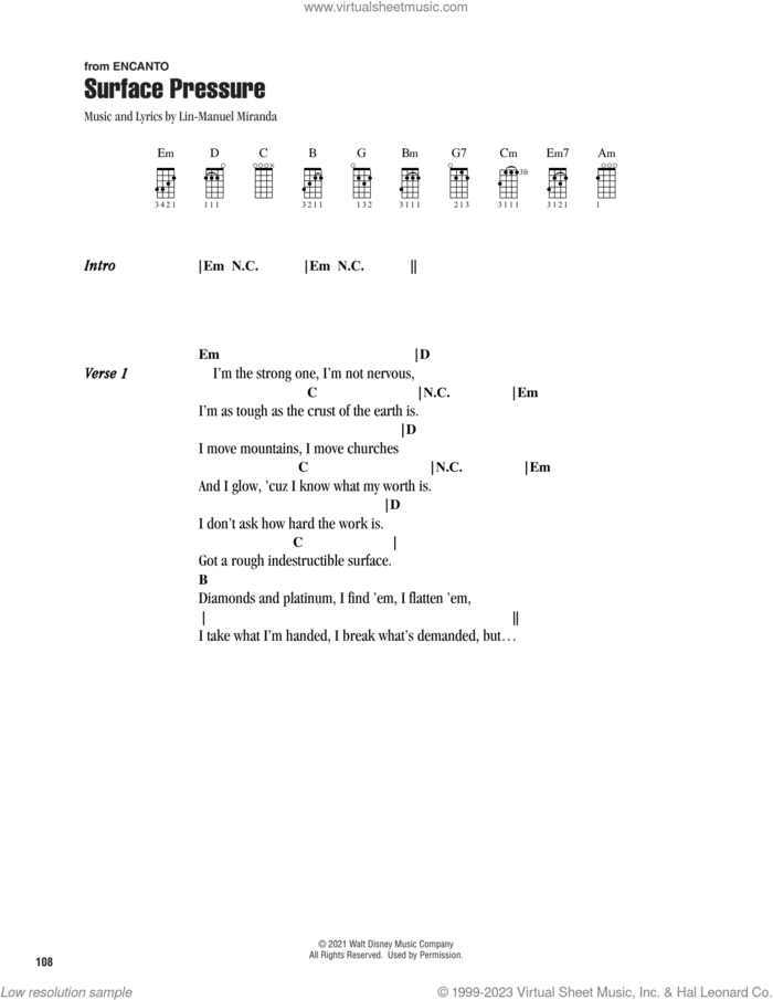 Surface Pressure (from Encanto) sheet music for ukulele (chords) by Lin-Manuel Miranda, intermediate skill level