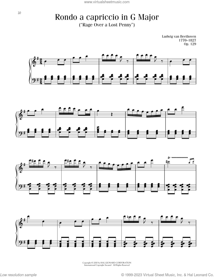 Rondo A Capriccio In Hungarian Style, Op. 129 sheet music for piano solo by Ludwig van Beethoven, classical score, intermediate skill level