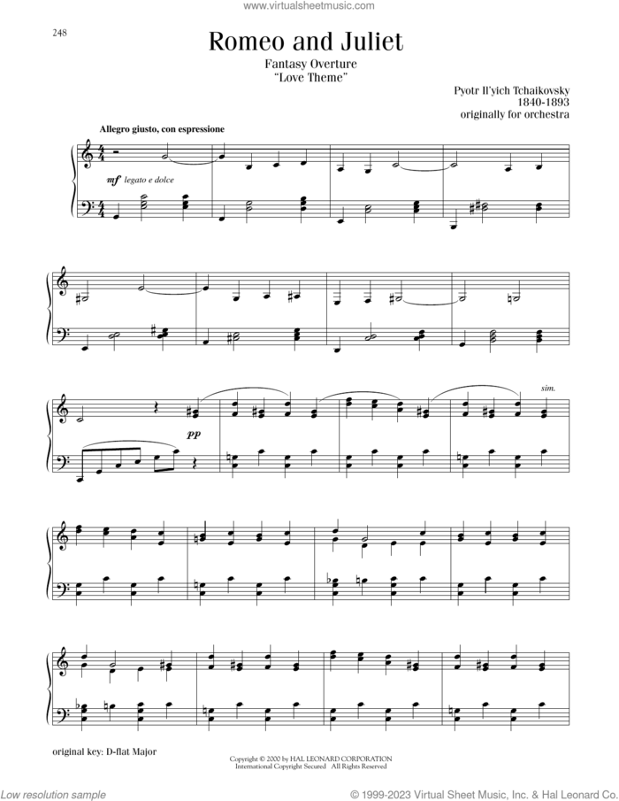 Romeo And Juliet (Love Theme), (intermediate) (Love Theme) sheet music for piano solo by Pyotr Ilyich Tchaikovsky, classical score, intermediate skill level