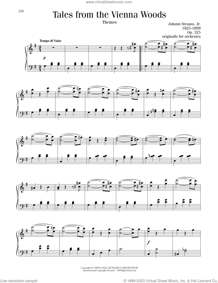 Tales From The Vienna Woods sheet music for piano solo by Johann Strauss, Jr., classical score, intermediate skill level